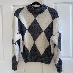 H&M Grey and White Diamond Mockneck Knit Sweater
